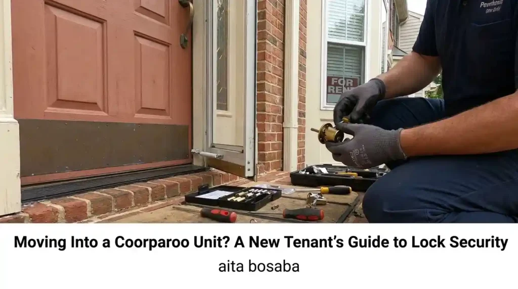 Locksmith changing a rental property door lock for a new tenant in Coorparoo
