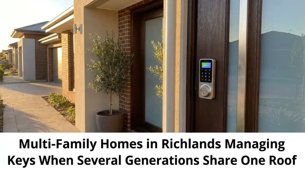 Smart keypad lock on a multi-family home entrance in Richlands